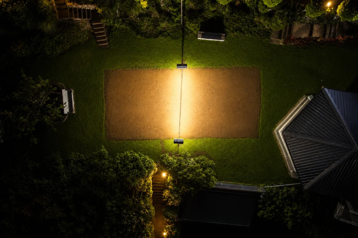 Outdoor recreational sports court amidst tea gardens at Silver Oaks