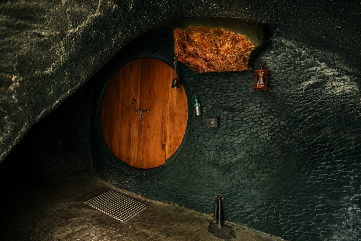 Earth-sheltered Cave House private cottage exterior at Silver Oaks Munnar